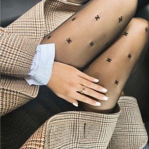 CHANEL Pantyhose Stockings Sheer Tights sz L Black